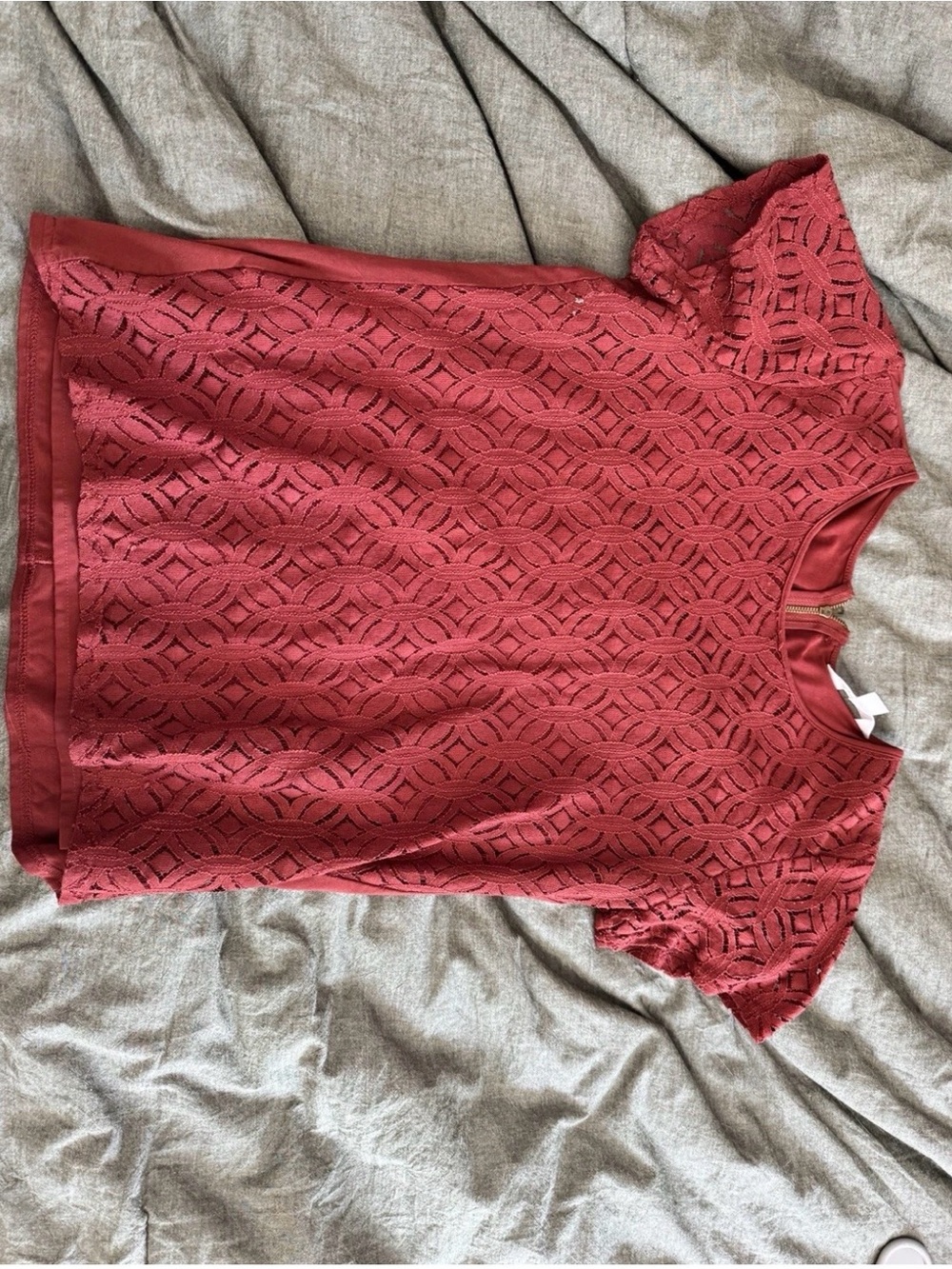 Market & Spruce Short Sleeve Lace Overlay Top in Rose